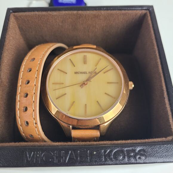 Michael Kors MK2256 Women Brown Leather Analog Champagne Dial Quartz Watch BC656 main image 7